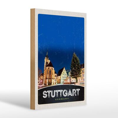 Holzschild Reise 20x30cm Stuttgart Altstadt Architektur