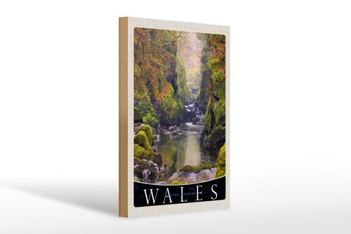 Holzschild Reise 20x30cm Wales England Natur Fluss Wald