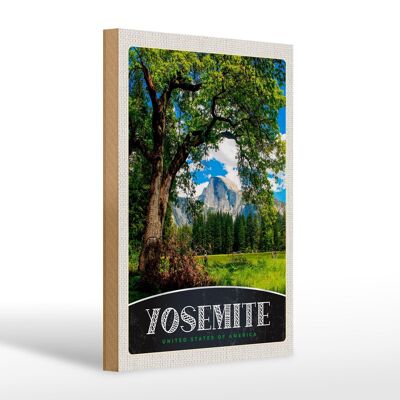 Cartel de madera viaje 20x30cm Yosemite America naturaleza árboles