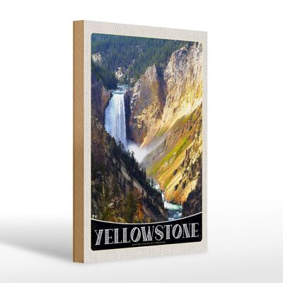 Wooden sign travel 20x30cm Yellowstone waterfall river nature