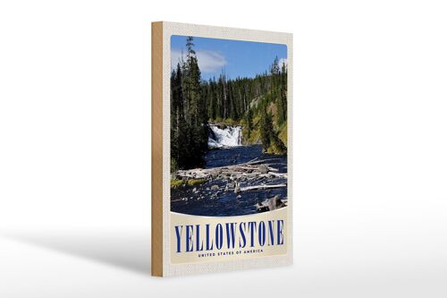 Holzschild Reise 20x30cm Yellowstone Wasserfall Gebirge Natur