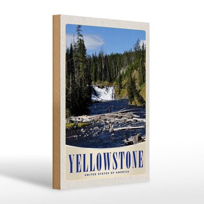 Holzschild Reise 20x30cm Yellowstone Wasserfall Gebirge Natur