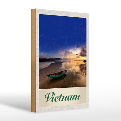 Holzschild Reise 20x30cm Vietnam Asien Boot Meer Natur Urlaub