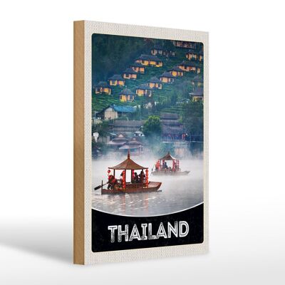 Panneau en bois voyage 20x30cm, thaïlande, Asie, maisons fluviales, bateau