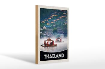 Panneau en bois voyage 20x30cm, thaïlande, Asie, maisons fluviales, bateau 1