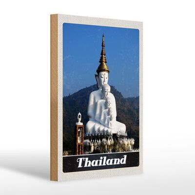 Cartel de madera viaje 20x30cm Tailandia naturaleza bosque templo dios
