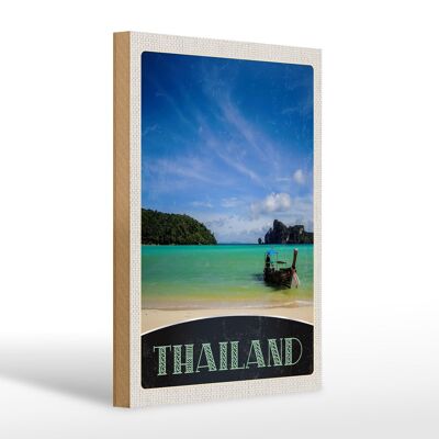 Cartel de madera viaje 20x30cm Tailandia mar barco montañas cielo