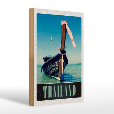 Cartel de madera viaje 20x30cm Tailandia mar azul mar barco naturaleza