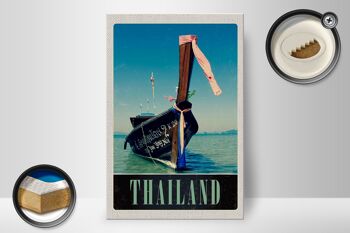 Panneau en bois voyage 20x30cm Thaïlande mer bleu mer bateau nature 2
