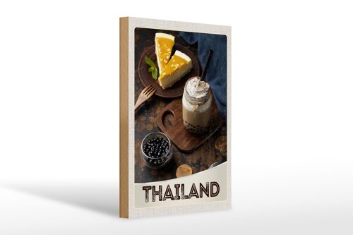 Holzschild Reise 20x30cm Thailand Urlaub Essen Kuchen Getränk