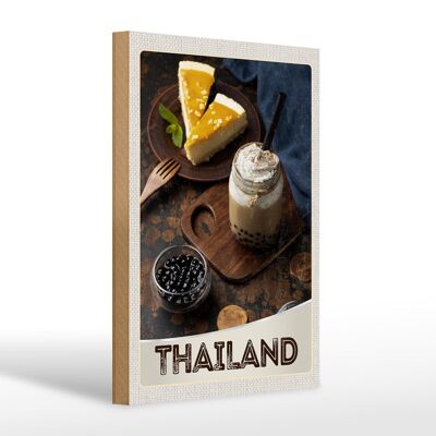 Cartello in legno da viaggio 20x30 cm Thailandia vacanza cibo torta bevanda