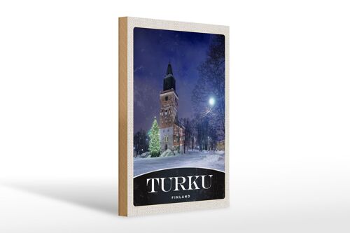 Holzschild Reise 20x30cm Turku Finnland Kirche Schnee Winter