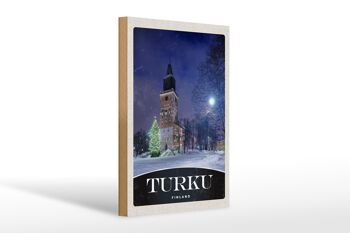 Panneau en bois voyage 20x30cm Turku Finlande église neige hiver 1