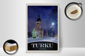 Panneau en bois voyage 20x30cm Turku Finlande église neige hiver 2