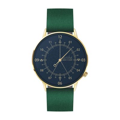 12H Gold & Blue Watch - Green Leather Strap