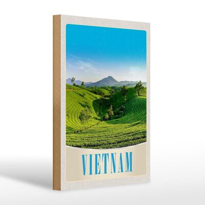 Cartel de madera viaje 20x30cm Vietnam naturaleza pradera agricultura árboles