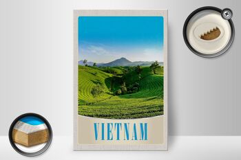 Panneau en bois voyage 20x30cm Vietnam nature prairie agriculture arbres 2