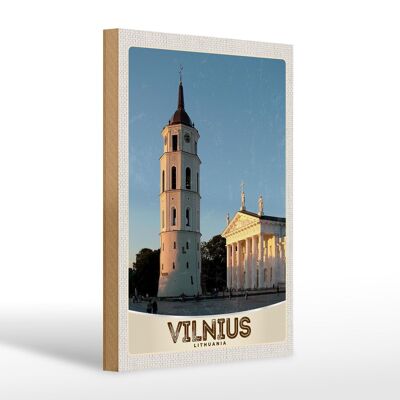 Cartello in legno da viaggio 20x30 cm Architettura della chiesa di Vilnius Lituania
