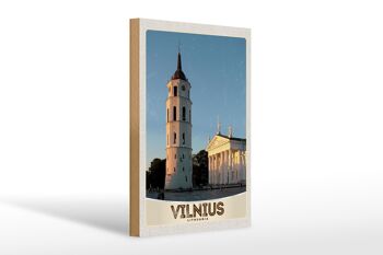 Panneau en bois voyage 20x30cm Architecture de l'église de Vilnius Lituanie 1