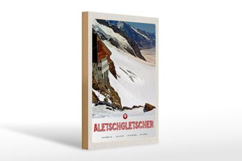 Panneau en bois voyage 20x30cm Aletschgletsch Suisse neige hiver 1