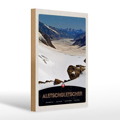 Cartel de madera viaje 20x30cm Aletschgletsch Suiza nieve naturaleza
