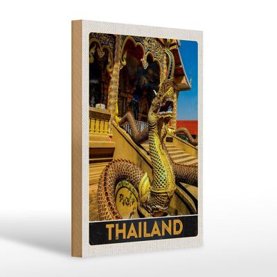 Holzschild Reise 20x30cm Thailand Asien Drachen bunt Tempelk