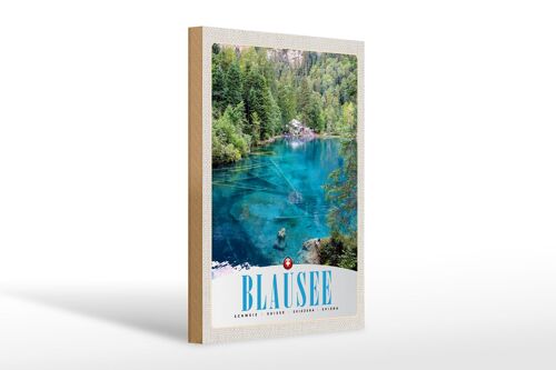 Holzschild Reise 20x30cm Blausee Schweiz Natur Wald Gebirge