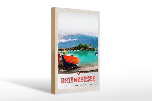 Holzschild Reise 20x30cm Brienzersee Schweiz Boot Gebäude