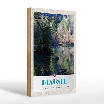 Cartello in legno da viaggio 20x30 cm Blausee Svizzera vacanza nella foresta naturale