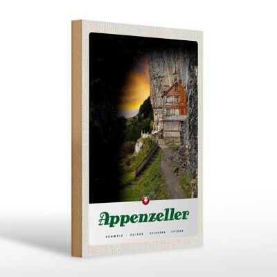 Cartello in legno da viaggio 20x30 cm Appenzeller Mountains edificio Svizzera