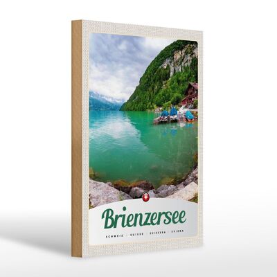 Holzschild Reise 20x30cm Brienzersee Schweiz Boot Gebirge