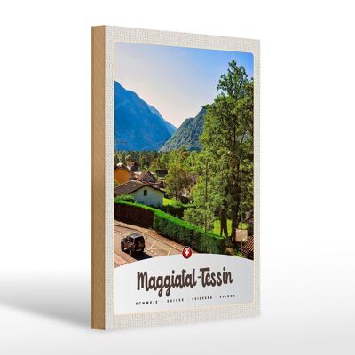 Cartel de madera viaje 20x30cm Maggiatal-Ticino Suiza ciudad montañas