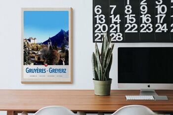 Panneau en bois voyage 20x30cm Gruyères Gruyères Suisse heure d'hiver 3