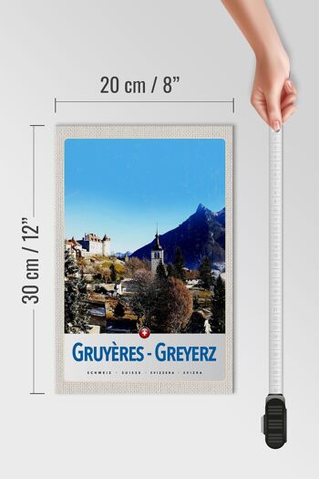 Panneau en bois voyage 20x30cm Gruyères Gruyères Suisse heure d'hiver 4