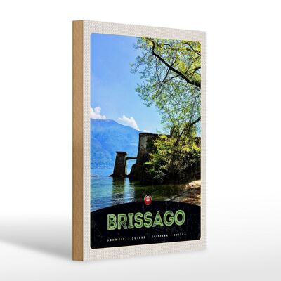 Cartello in legno da viaggio 20x30cm Brissago Svizzera architettura vacanza