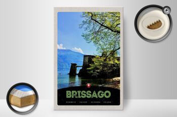Panneau en bois voyage 20x30cm Brissago Suisse architecture vacances 2