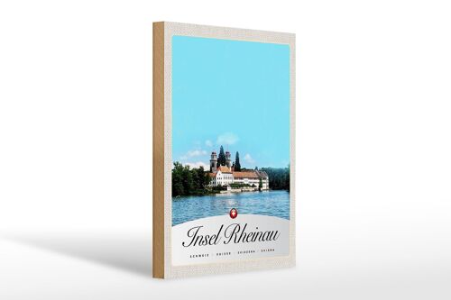 Holzschild Reise 20x30cm Insel Rheinau Europa Kirche Urlaub