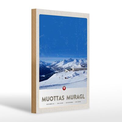 Cartel de madera viaje 20x30cm Muottas Murgal Suiza montañas nieve