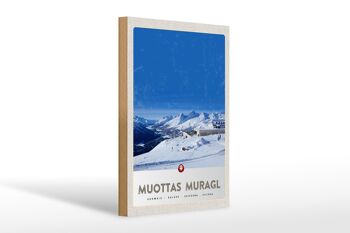 Panneau en bois voyage 20x30cm Muottas Murgal Suisse montagnes neige 1