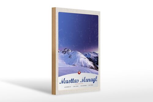 Holzschild Reise 20x30cm Muottas Muragl Schweiz Winter Schnee