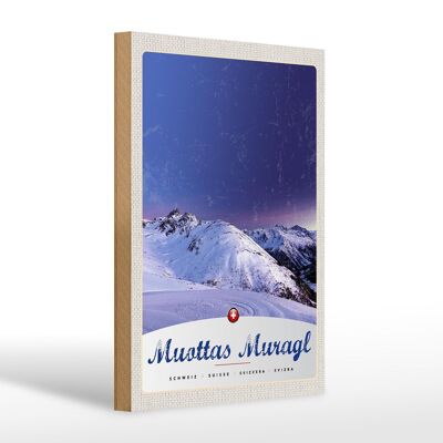Holzschild Reise 20x30cm Muottas Muragl Schweiz Winter Schnee