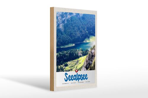 Holzschild Reise 20x30cm Seealpsee Schweiz Natur Wälder See