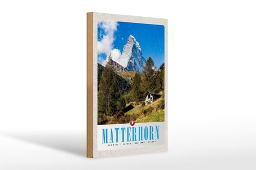 Holzschild Reise 20x30cm Matterhorn Schweiz Wald Gebirge Schnee
