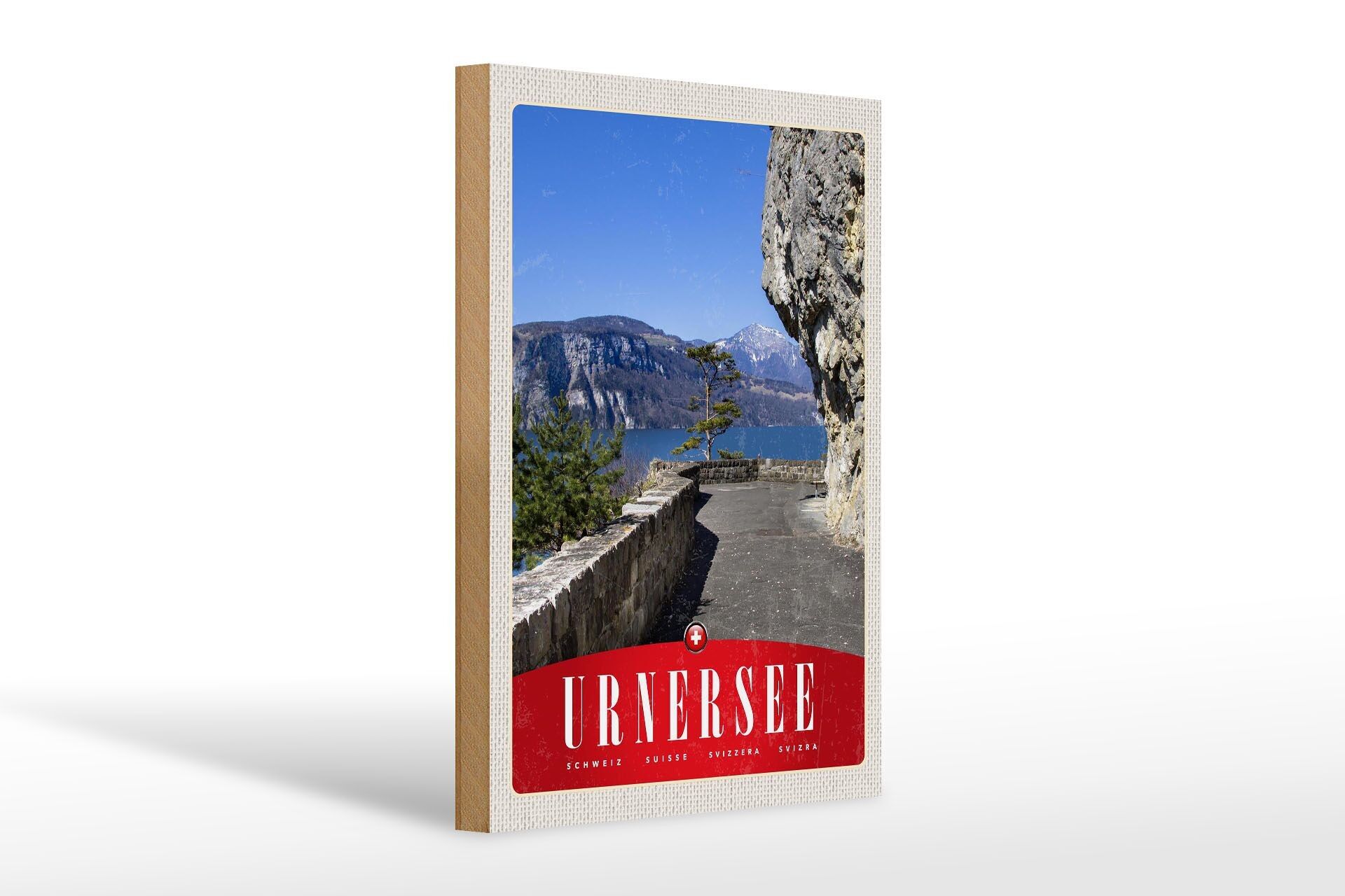 Cartello in legno da viaggio 20x30 cm Lago Urner Svizzera montagne natura alberi