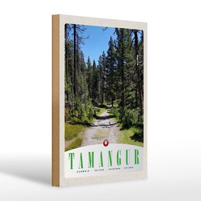 Cartel de madera viaje 20x30cm Tamangur Suiza naturaleza bosque árboles