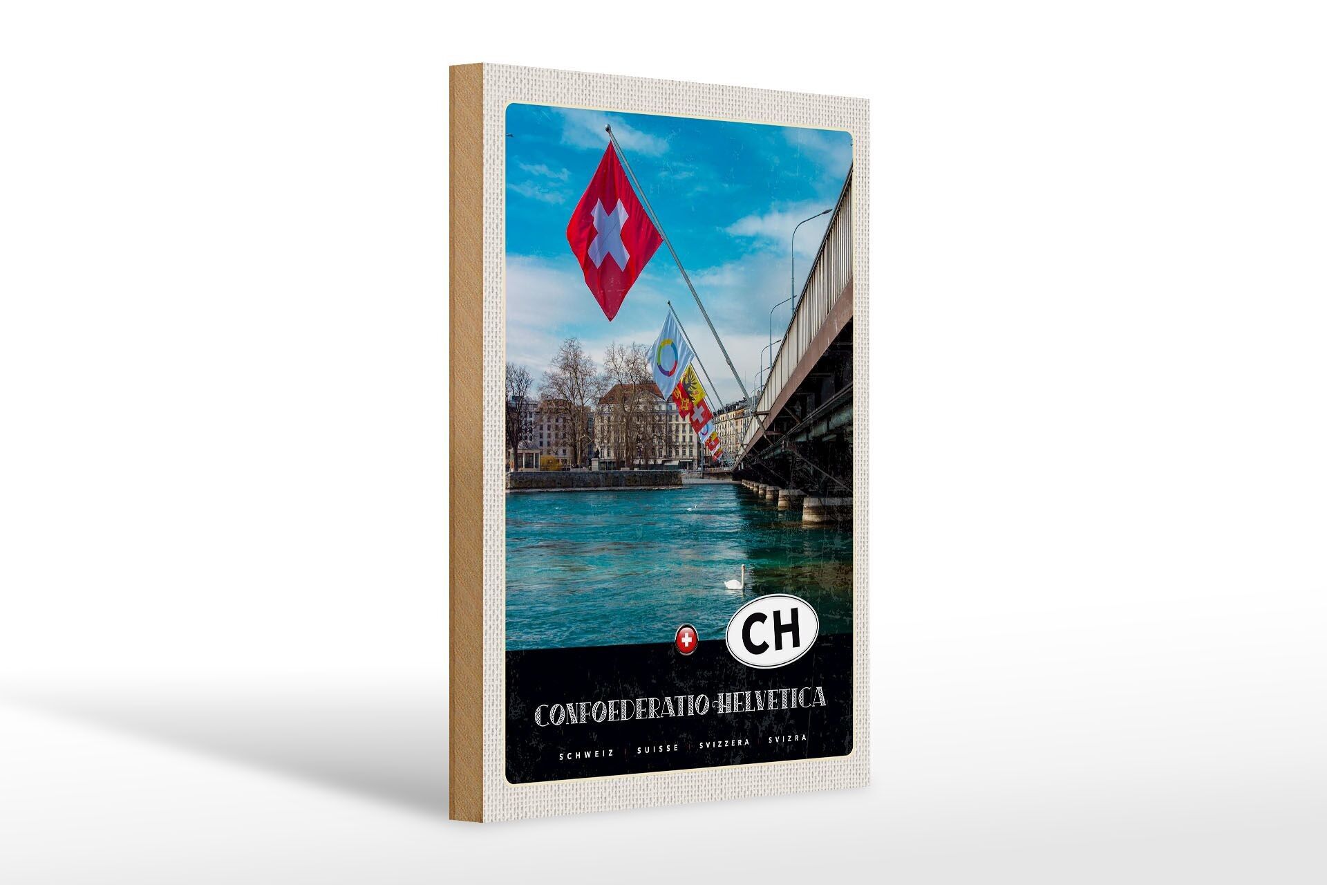 Cartello da viaggio in legno 20x30 cm Confoederatio Helvetica Bridge