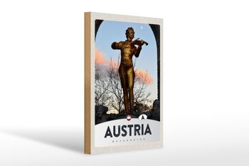 Panneau en bois voyage 20x30cm Autriche sculpture homme violon doré 1