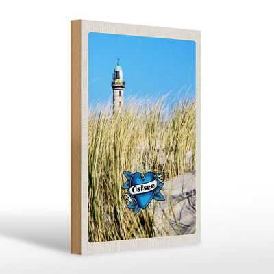 Cartel de madera viaje 20x30cm Mar Báltico playa arena faro vacaciones
