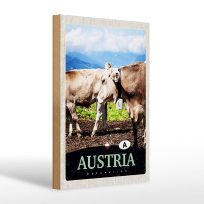 Cartel de madera viaje 20x30cm Austria animales pastos naturaleza montañas