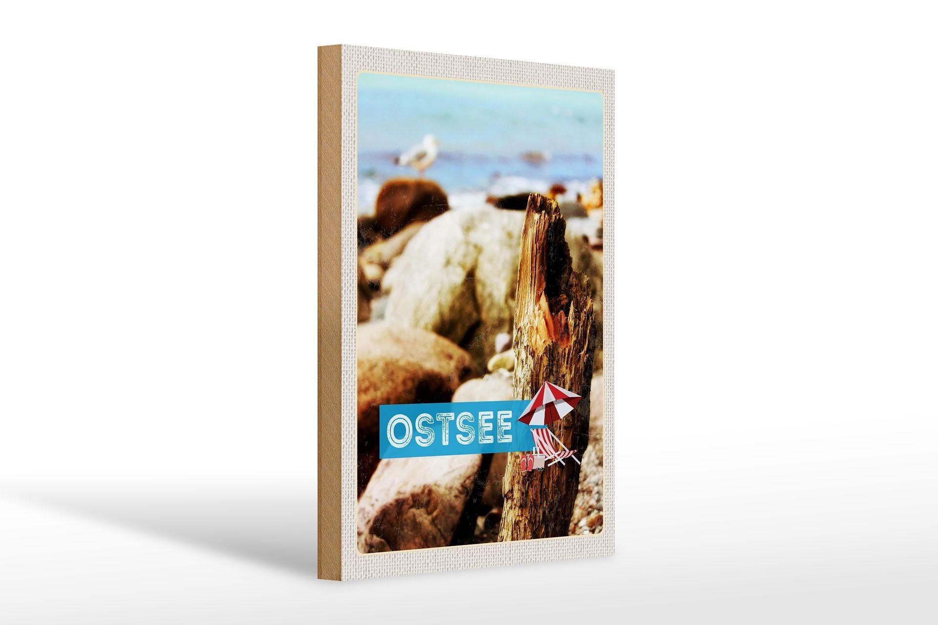 Cartello in legno da viaggio 20x30 cm Mar Baltico spiaggia pietre natura mare
